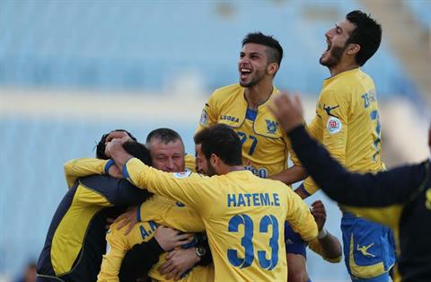 Safa players celebrate Kirki’s goal that booked their place in the knockout stages.