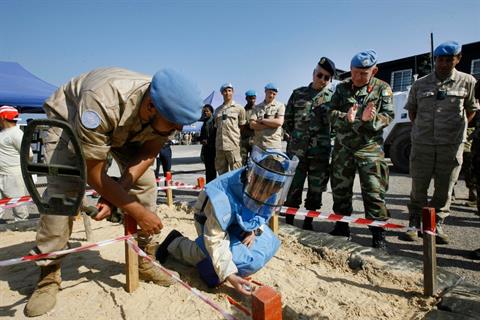 A school student attends an awareness campaign on identifying mines and unexploded ordnance at the United Nations Interim Force in Lebanon headquarters in Naqoura, Friday, April 4, 2014. (The Daily Star/Mohammed Zaatari)