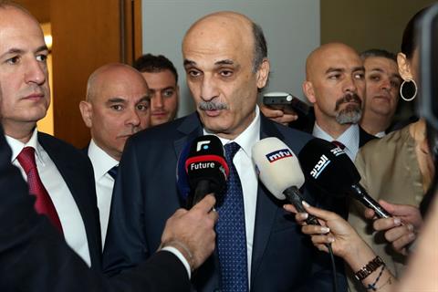 Lebanese Forces leader Samir Geagea speaks to reporters as he announces his candidacy for the presidency, in Maarab, Friday, April 4, 2014. (The Daily Star/Aldo Ayoub, HO)