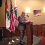 Lebanese Forces USA Coordinator Maurice Daaboul addresses the crowd of 100 invited guests.