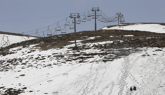 A ski resort north of Beirut is closed because of lack of snow, March 7, 2014.  (photo by REUTERS/Mohamed Azakir)
