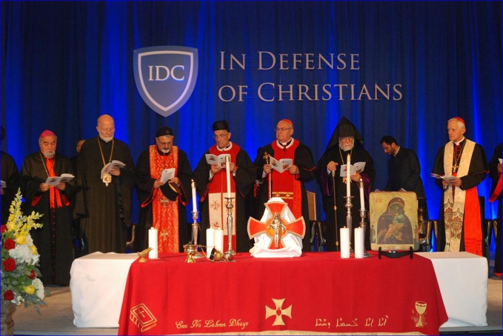 Patriarchs praying at the In Defense of Christians conference in Washington, DC.