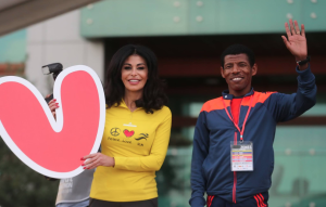 Beirut Marathon Founder May El-Khalil and Olympic Champion Haile Gebrselassie.