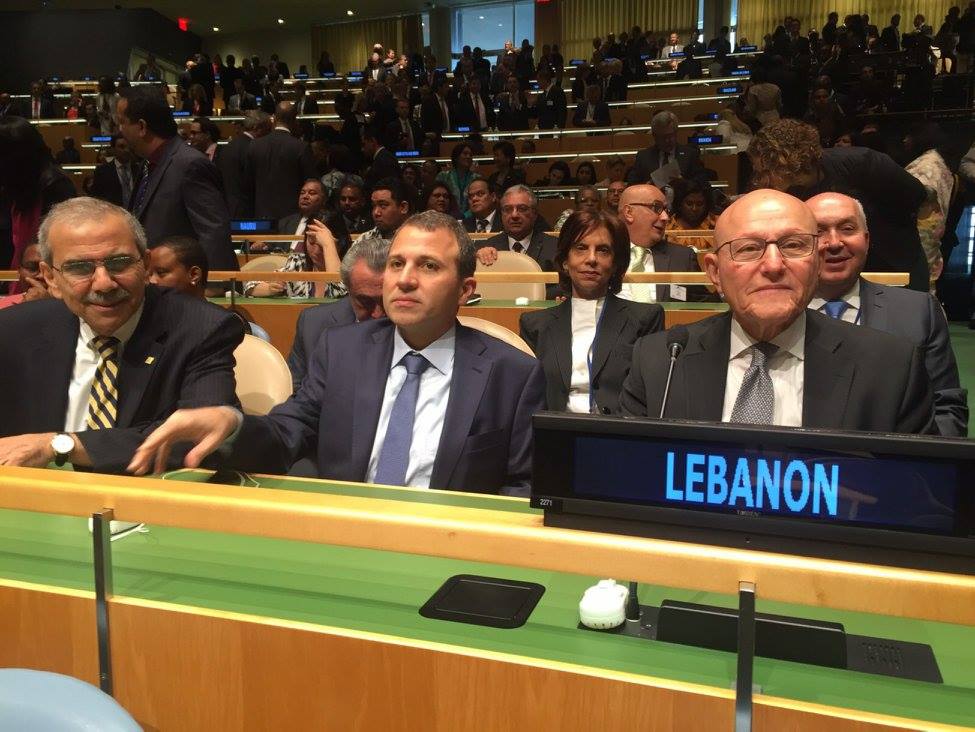 Prime Minister Tammam Salam and Foreign Minister Gebran Bassil attend the 70th United Nations General Assembly in New York on September 26, 2015. (Photo via Tammam Salam Official Facebook)