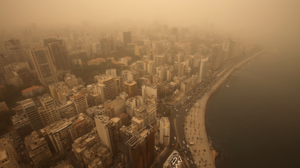 A sandstorm shrouds the capital city of Beirut, Lebanon on September 7, 2015. The unprecedented storm has engulfed several parts of the Middle East. (Photo via AP)