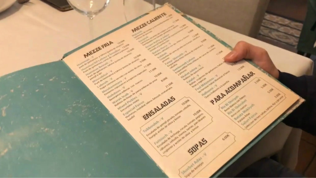 A photo of the menu at Restaurante Libanés Fairuz. (FB/Fairuz Restaurant)