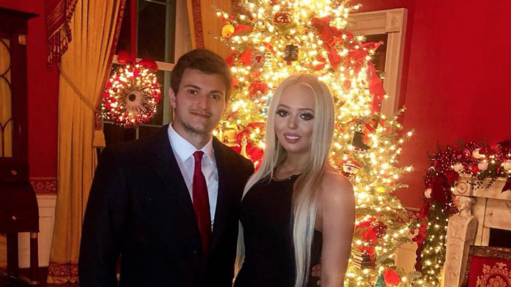 Tiffany Trump and her Lebanese boyfriend Michael Boulos pose in front of a Christmas tree at the White House. (Instagram/Tiffany Trump)